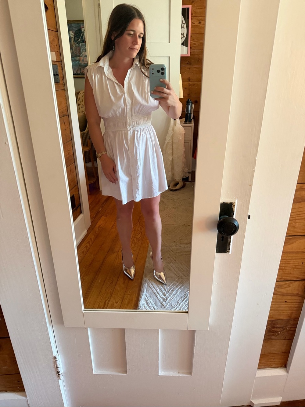 Zara White Sleeveless Smocked Waist Mini Dress